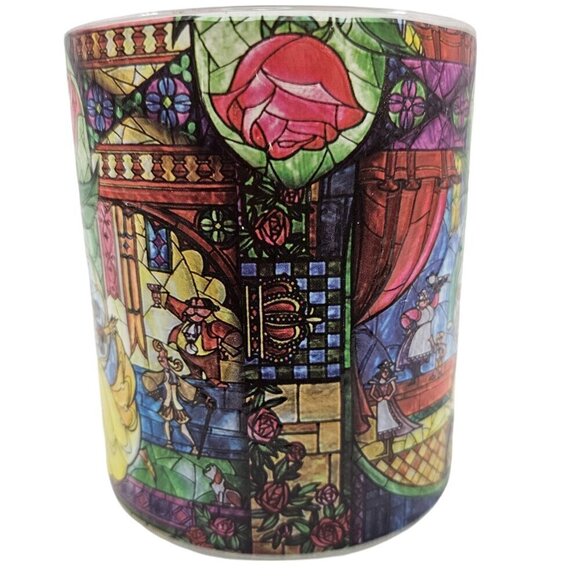 Disney Beauty & The Beast Belle Rose Window 17.5 Oz Stained Glass Coffee Tea Mug - Picture 5 of 17